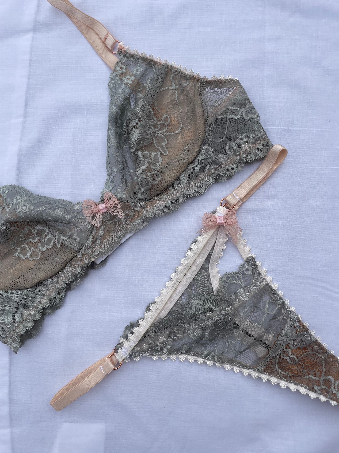 Grey Lace Bra & Thong Set