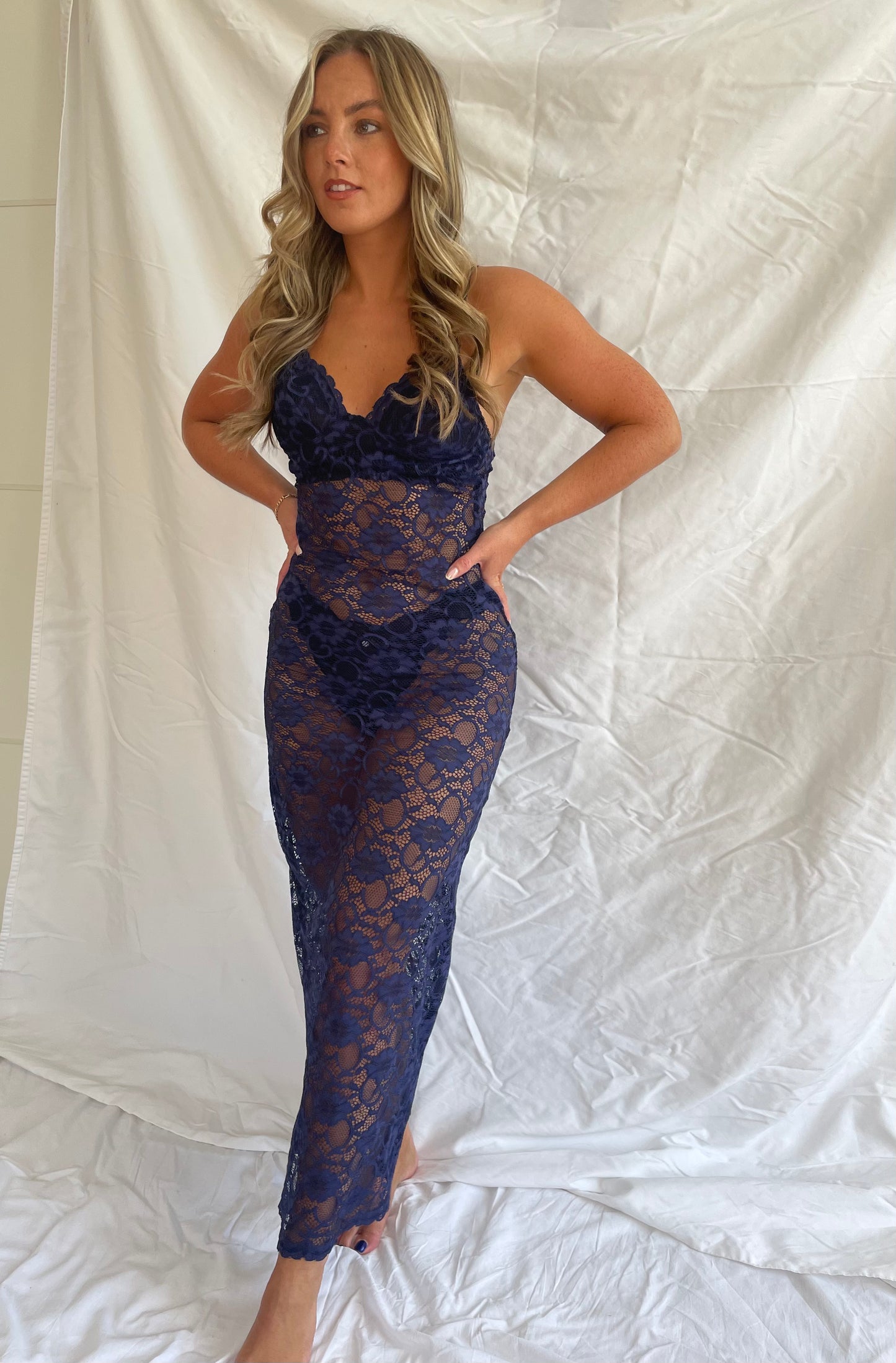 Arianna Lace Maxi Dress in Navy